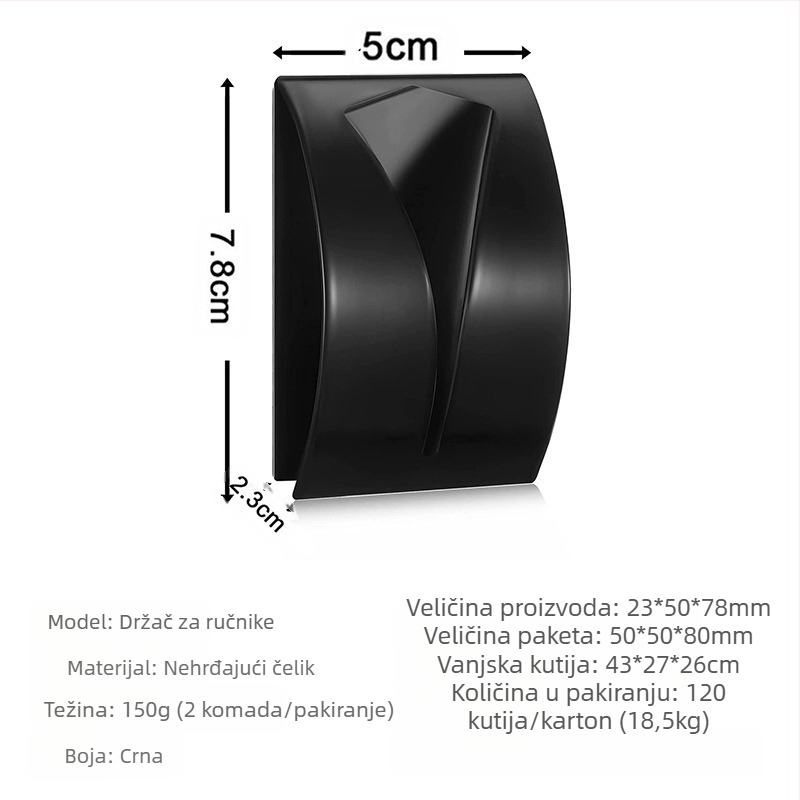Kuka za ručnike od nehrđajućeg čelika, jednostavan modern dizajn, zidni montažni, nosivost 5 kg