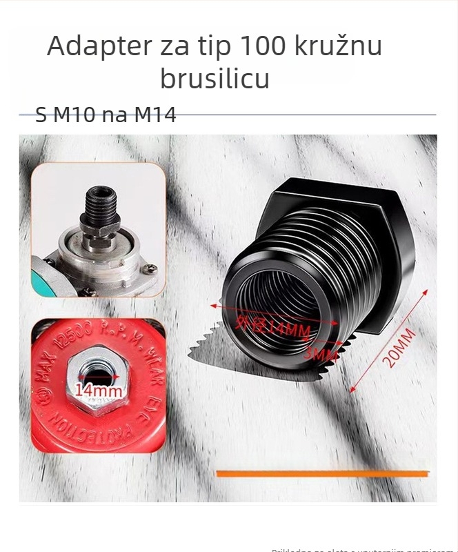 Adapter za kutnu brusilicu M10 na M14, karbonska čelika, dodatak za električne alate