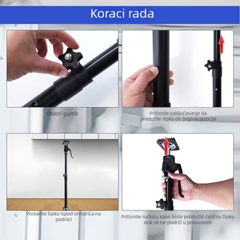 RUITOOL teleskopijska potpora šipka za ormariće, trostupanjska regulacija, debeli okvir od nehrđajućeg čelika, dvodijelni komplet za ugradnju kućnih ormarića, marka RUITOOL