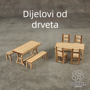 Ke Zuo drveni set stola, stolova i tabureta za statične diorama modele, pogodan za uzrast 15-35
