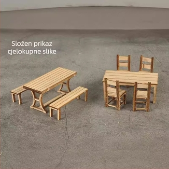 Ke Zuo drveni set stola, stolova i tabureta za statične diorama modele, pogodan za uzrast 15-35