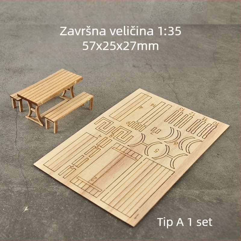 Ke Zuo drveni set stola, stolova i tabureta za statične diorama modele, pogodan za uzrast 15-35