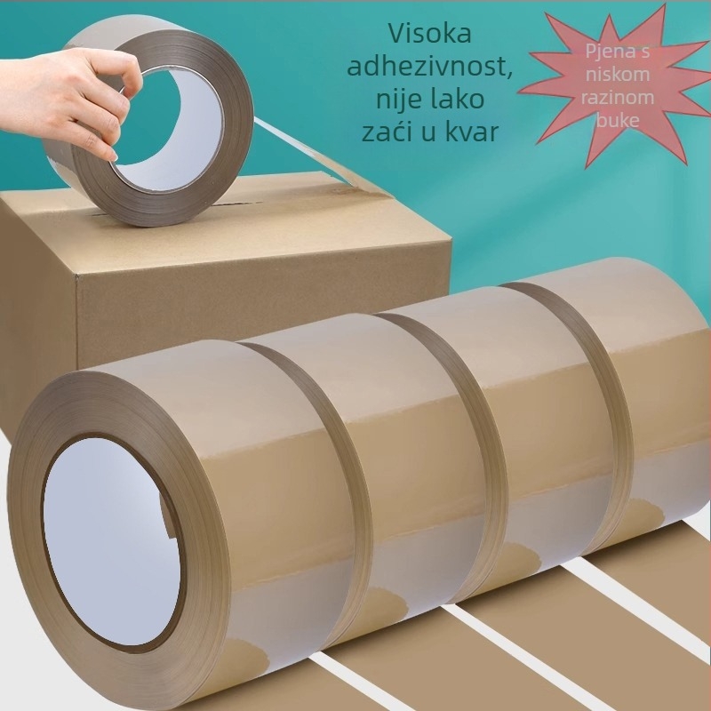 Tiha pakirna traka, BOPP osnova, debljina 50U, ljepilo na bazi topljivog ljepila, viskoznost 100 N/m, temperaturni raspon -10 do 60°C