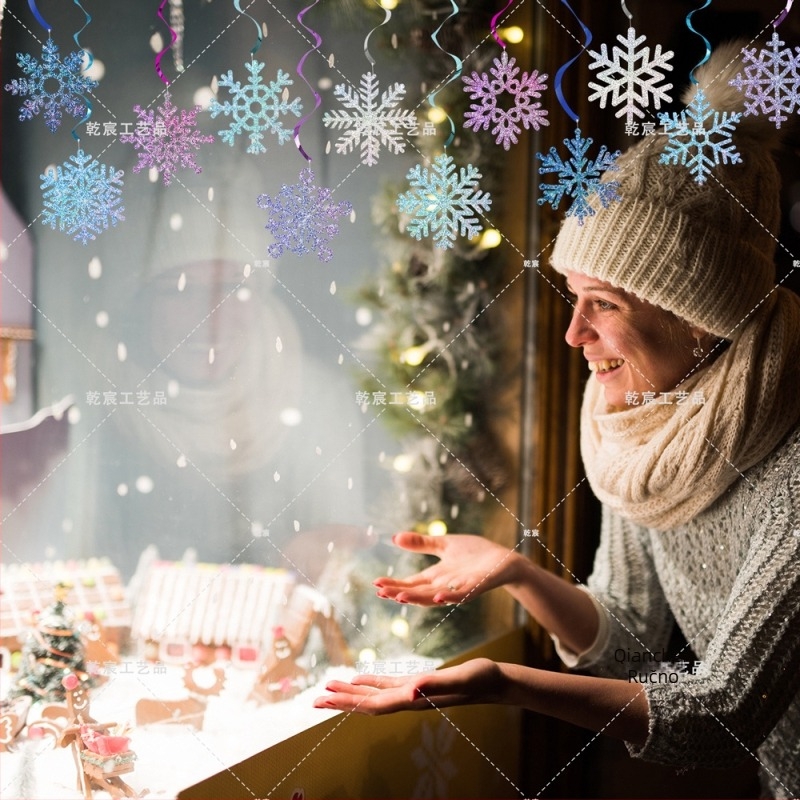 Božićna viseća dekoracija od snježne pahulje — papir, pakiranje: OPP vrećica + stražnja kartica, mogućnost personalizacije, pogodna za Božić