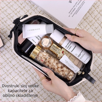 Make-up torbica s dvostrukim odjeljkom, PU vanjski materijal, poliester podstava, vodootporna