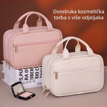 Šmink torbica u francuskom stilu s dvostrukim slojevima, velika kapaciteta, PU materijal, vodootporna, podijeljeni pretinci, pogodna za putovanja
