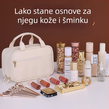 Šmink torbica u francuskom stilu s dvostrukim slojevima, velika kapaciteta, PU materijal, vodootporna, podijeljeni pretinci, pogodna za putovanja