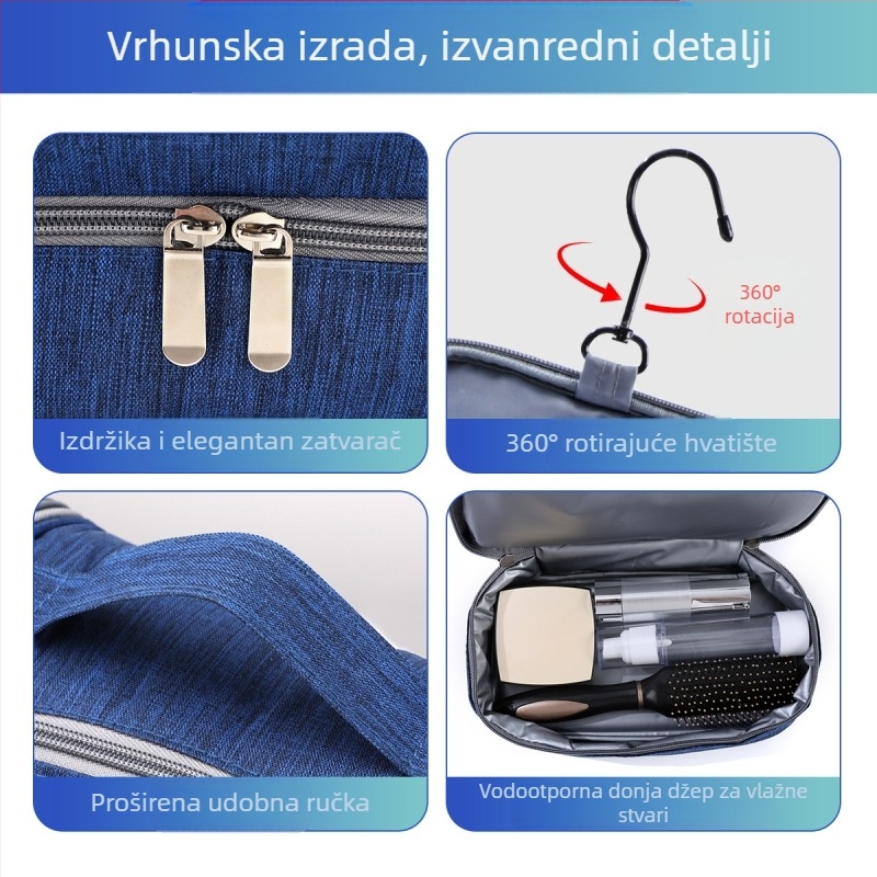 Kozmetička torbica, kubičnog oblika, od Oxford platna, višestruke namjene, idealna za putovanja.