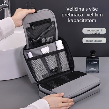 Putna torbica za toaletne potrepštine s visećim i sklopivim dizajnom, vodootporan membranski materijal, razdvojeni pretinci za kozmetiku i higijenske potrepštine