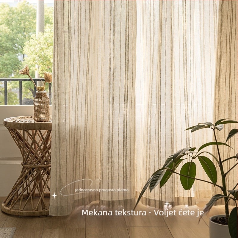 Japanski stil prozirna zavjesa od umjetnog lana s jacquardom – za dnevni boravak, spavaću sobu, ured, restoran, ulaz i balkon – dekorativno, moderni minimalistički stil