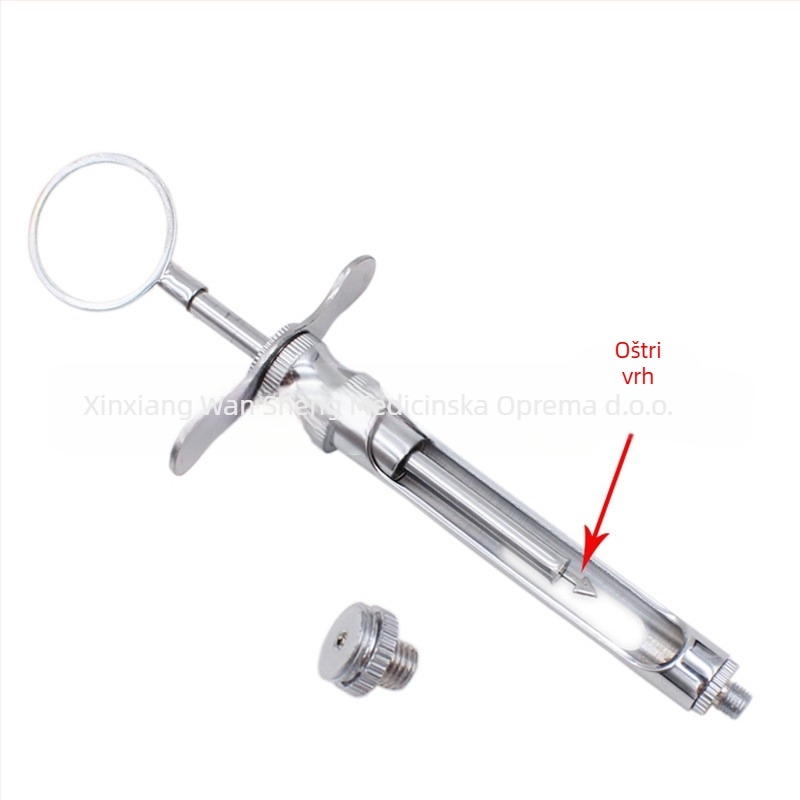 Zubarska injekcijska štrcaljka s dva vrha: kuka i oštri vrh, nehrđajući čelik