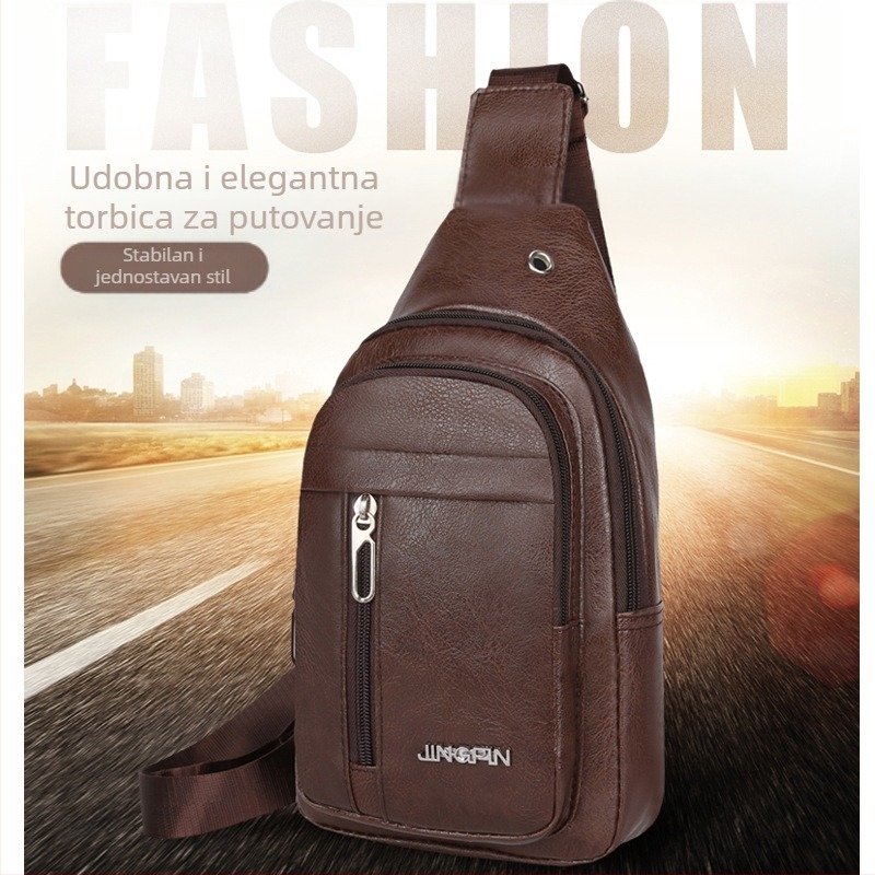 Muška chest bag – PU koža, zatvarač, vodootporna, poliester podstava, uspravnog kvadratnog oblika (RX-1144)