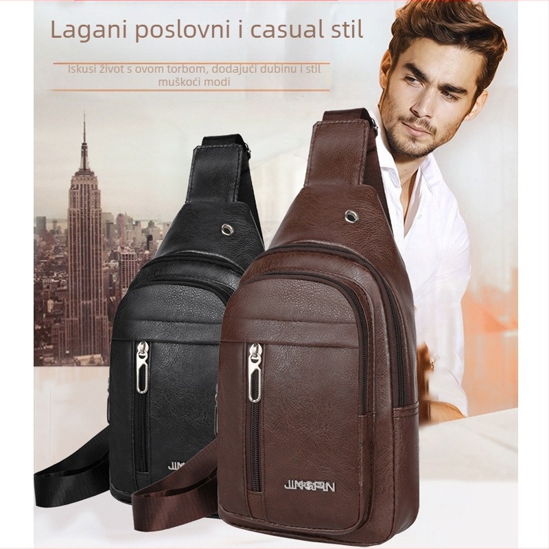Muška chest bag – PU koža, zatvarač, vodootporna, poliester podstava, uspravnog kvadratnog oblika (RX-1144)