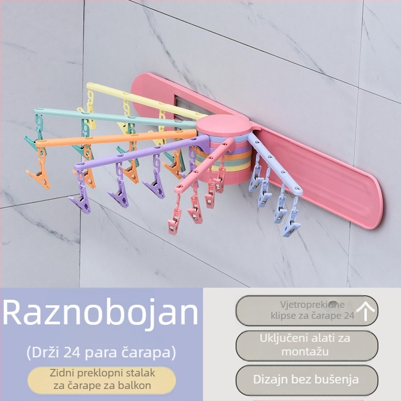 Sudijia sklopiva vješalica za odjeću s okretljivim stalkom za čarape, kružni dizajn s klipovima, plastična