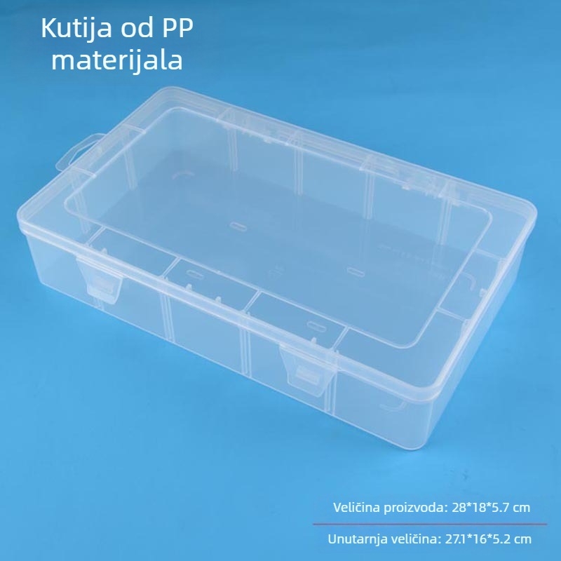 Pravougaona prozirna PP plastična kutija s 15 pretinaca za nakit i dijelove, s poklopcem