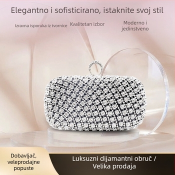 Večernja torbica s dijamantnim uzorkom, Crossbody torbica za telefon, tkani materijal, zatvaranje kukom, podstava od poliestera