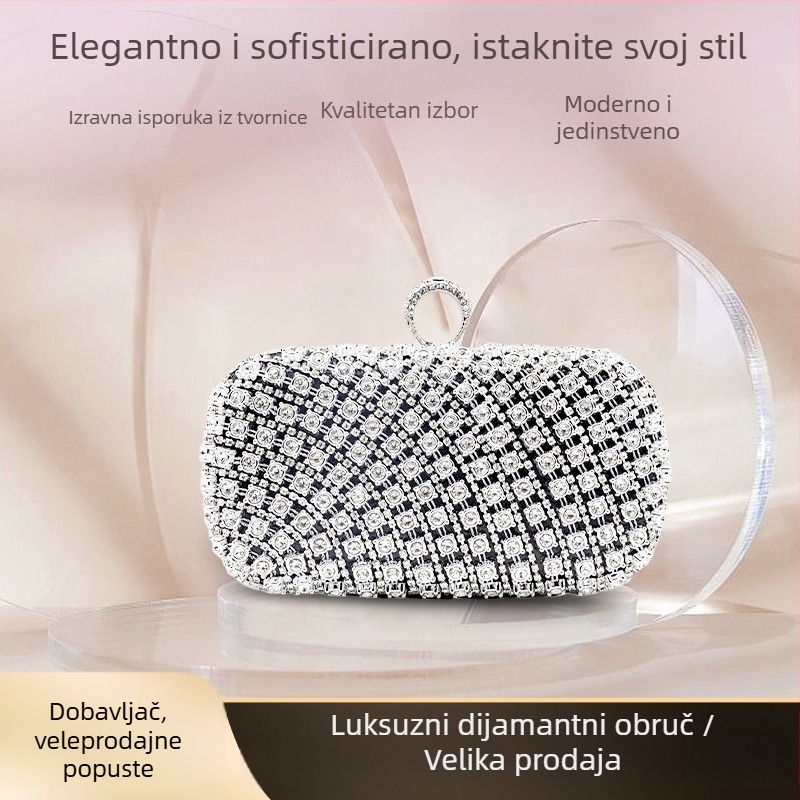 Večernja torbica s dijamantnim uzorkom, Crossbody torbica za telefon, tkani materijal, zatvaranje kukom, podstava od poliestera