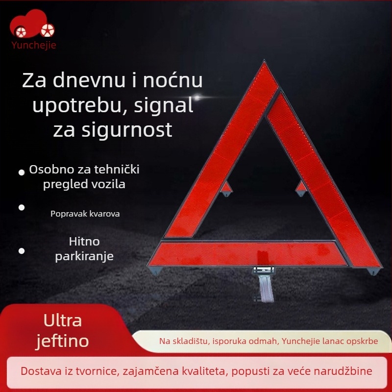 Automobilski reflektirajući trokut sa sklopivim tripodom – ABS plast, sklopivi trokut, sigurnost vozila, licencirana privatna marka