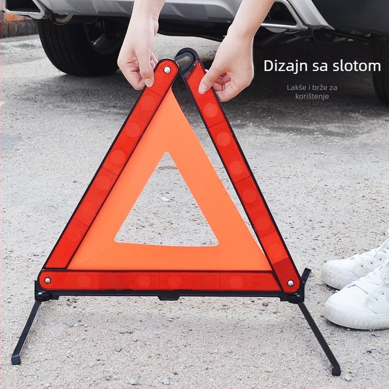 Automobilski reflektirajući trokut sa sklopivim tripodom – ABS plast, sklopivi trokut, sigurnost vozila, licencirana privatna marka
