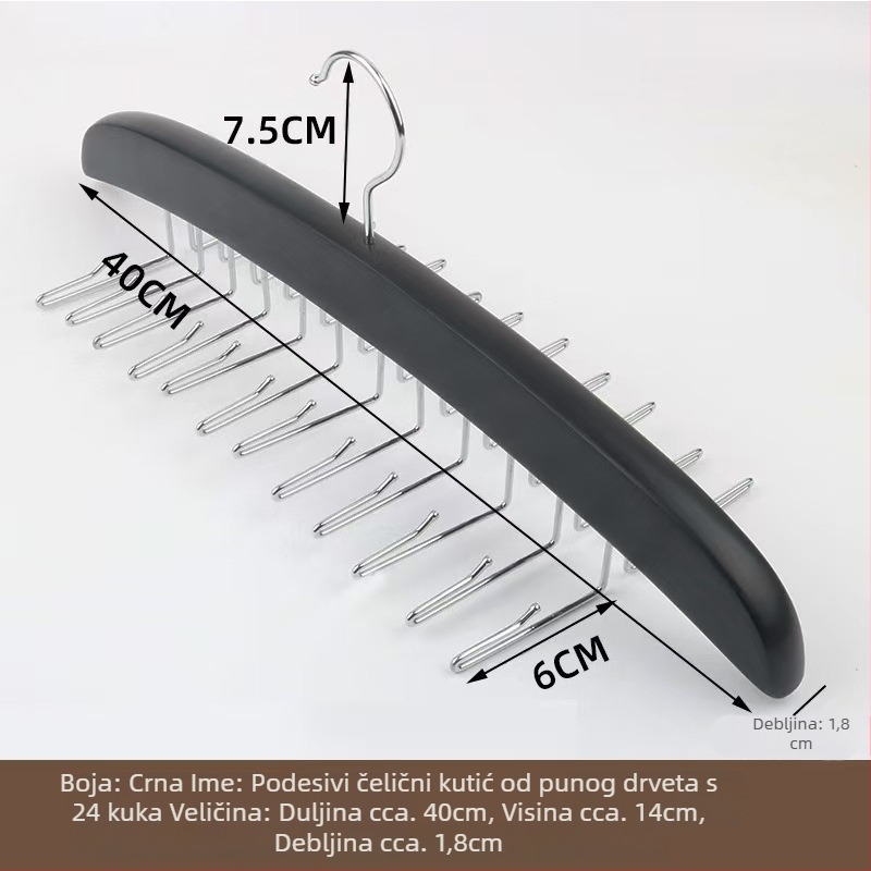 Drvena višenamjenska vješalica s 24 kuka za šalove, kravate i odjeću – protuklizni, bezšivni dizajn (moderni minimalistički stil)