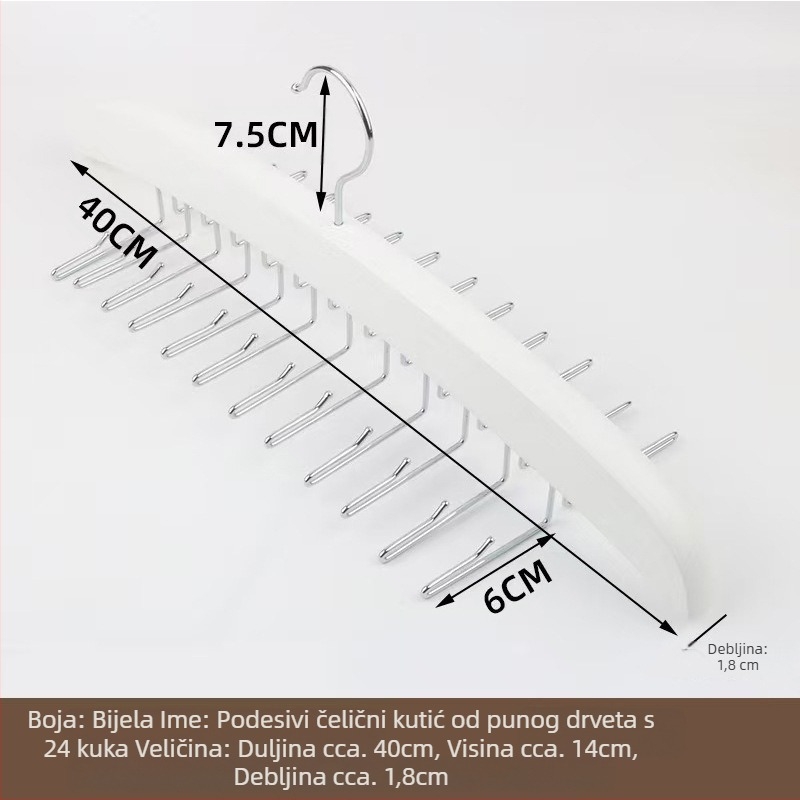 Drvena višenamjenska vješalica s 24 kuka za šalove, kravate i odjeću – protuklizni, bezšivni dizajn (moderni minimalistički stil)