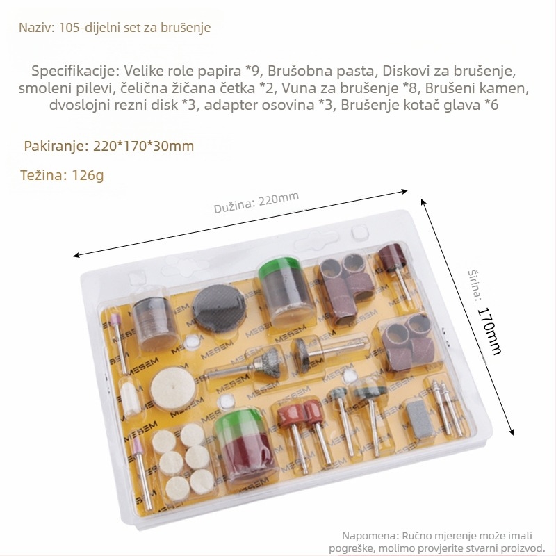 Set dodataka za drvenu kutiju za brušenje i poliranje – 100/105/166 komada; Model 3.175; Materijal: potrošni materijal; Primjena: brušenje i poliranje; Obrada: bez prilagođavanja