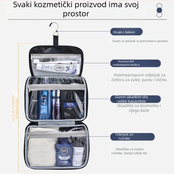 Ai Yijiu PU torbica za kozmetiku za muškarce, veliki kapacitet, podijeljeni pretinci, vodootporna