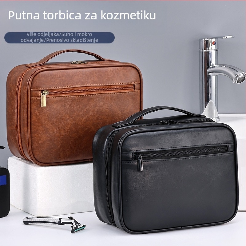 Ai Yijiu PU torbica za kozmetiku za muškarce, veliki kapacitet, podijeljeni pretinci, vodootporna