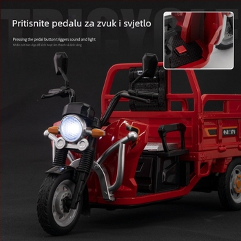 Model motocikla sa tri kotača, ukras za izlaganje s bljeskanjem svjetla i zvukom; statičan model; kategorija: model motocikla; prikladno za uzrast 7-14.