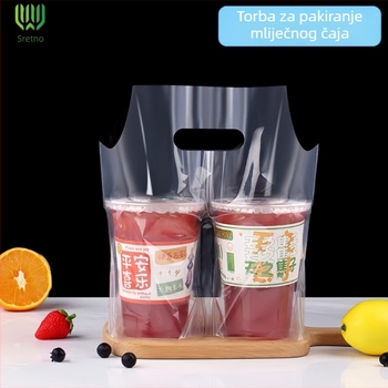 Vrećica za pakiranje napitka za ponijeti s jednom ili dvjema šalicom; plastična, blown-film oblikovanje; namijenjena hrani; kompatibilno s čašama 450–700 ml; prozirna ili mat završna obrada; tip pakiranja: vrećica