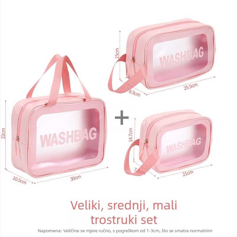 PVC set kozmetičkih torbica od 3 kom – vodootporan, proziran, s podijeljenim pretincima, prijenosno skladištenje