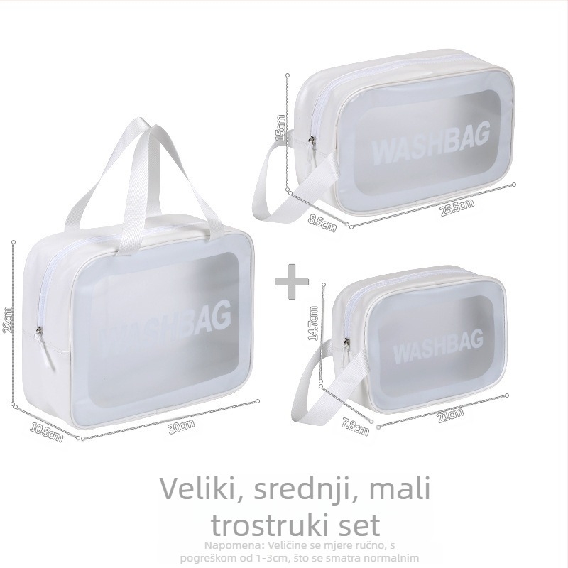 PVC set kozmetičkih torbica od 3 kom – vodootporan, proziran, s podijeljenim pretincima, prijenosno skladištenje