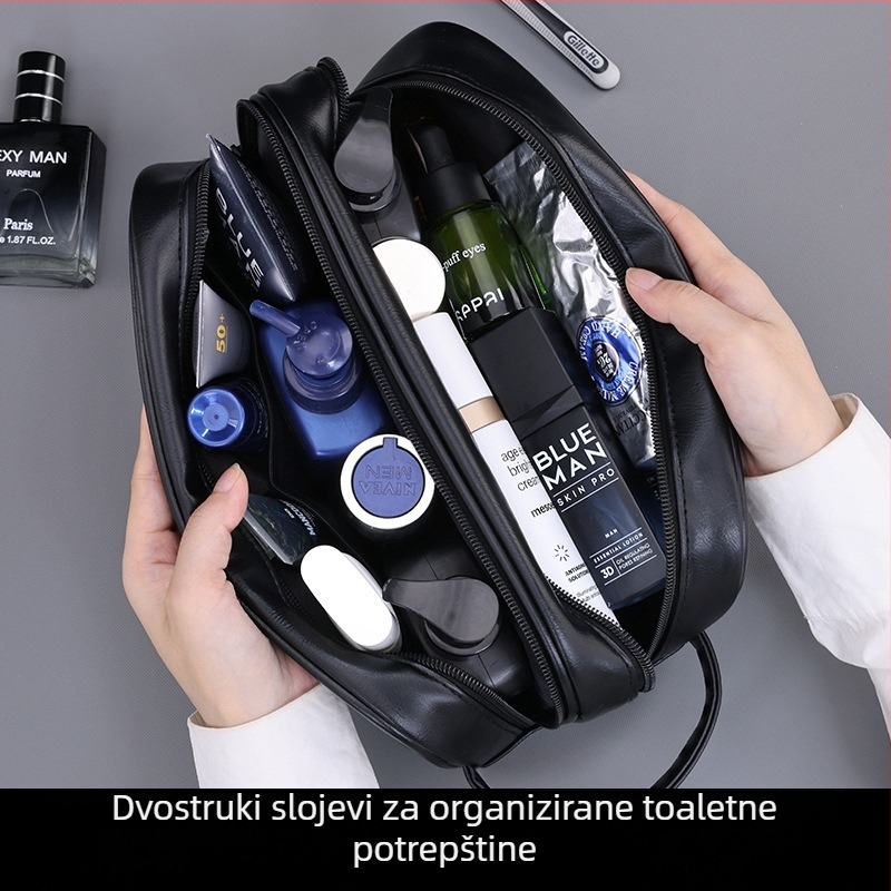 Torba za toaletne potrepštine – dvostruki sloj, prijenosna, vodootporna PU materija, unisex, za putovanja