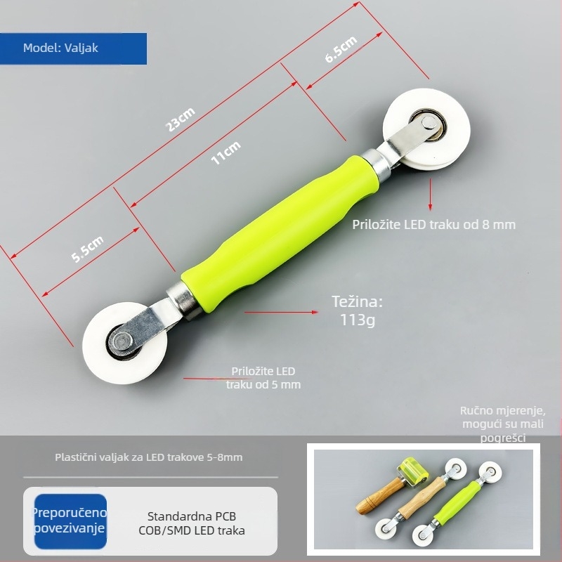 LED trakasti pritisni kotač s drvenom ručkom — PVC kućište, GTM, 110 g
