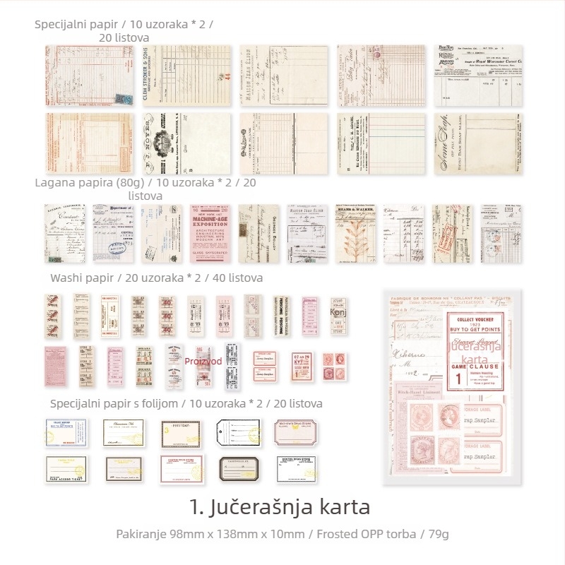 Retro paket materijala za ukrase dnevnika - 100 kom., 4 stila, brend DREHOP/Mengxi, težina 79 g