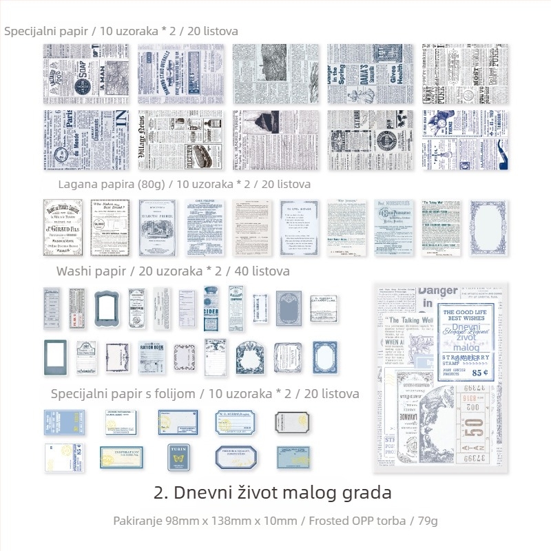 Retro paket materijala za ukrase dnevnika - 100 kom., 4 stila, brend DREHOP/Mengxi, težina 79 g