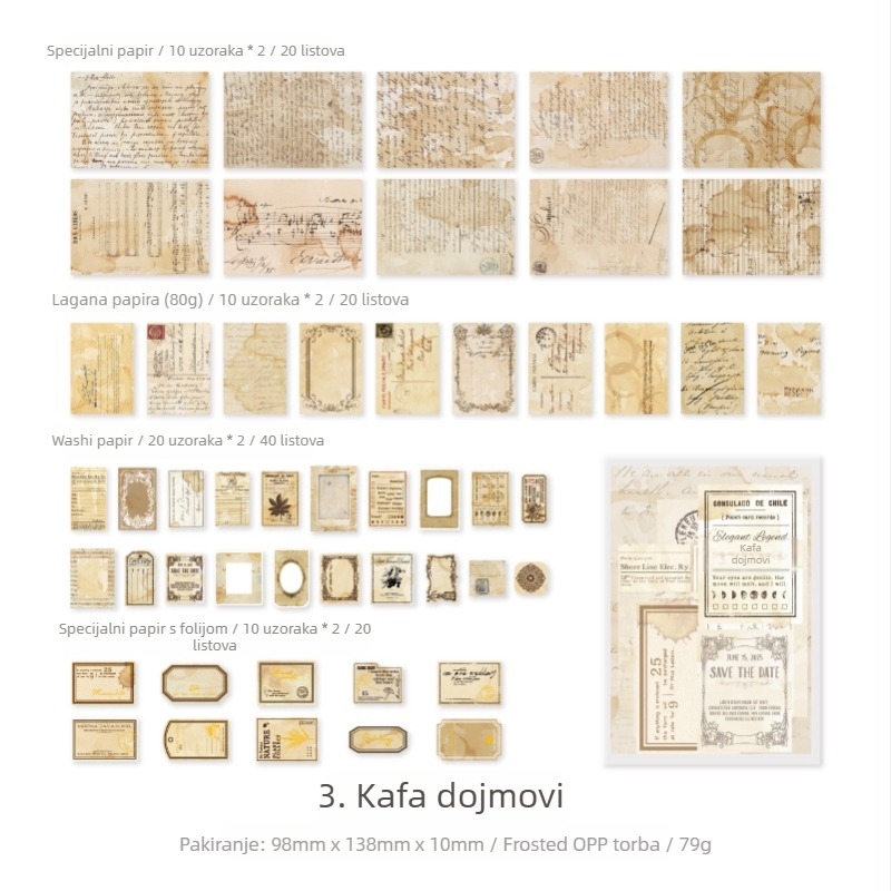 Retro paket materijala za ukrase dnevnika - 100 kom., 4 stila, brend DREHOP/Mengxi, težina 79 g