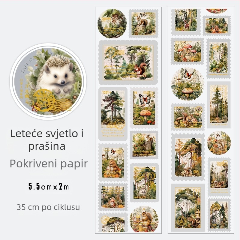 Washi traka s toplom folijom za otiskivanje, retro cvjetna ilustracija za dnevnik i DIY kolaz, premazani papir, zatvaračka naljepnica
