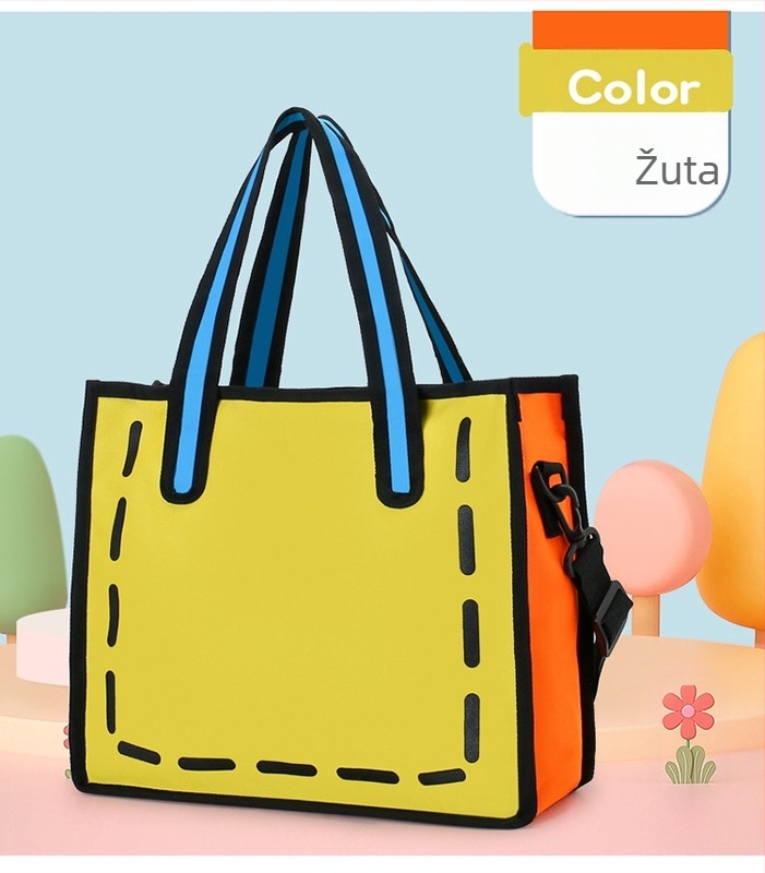 Torba od platna u japanskom stilu za žene - ljeto 2025, torba preko ramena s jednim remenom, 2D crtani dizajn, velika kapaciteta