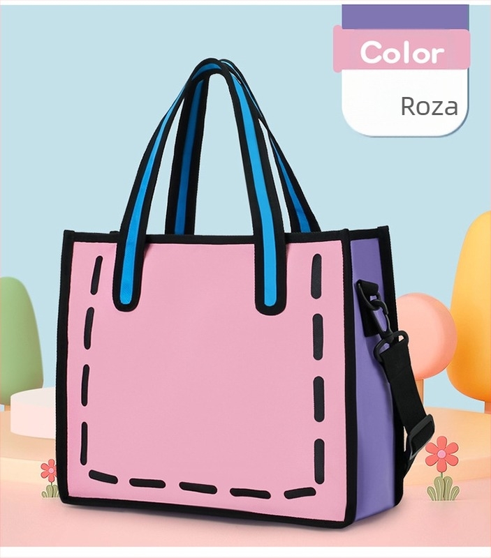 Torba od platna u japanskom stilu za žene - ljeto 2025, torba preko ramena s jednim remenom, 2D crtani dizajn, velika kapaciteta