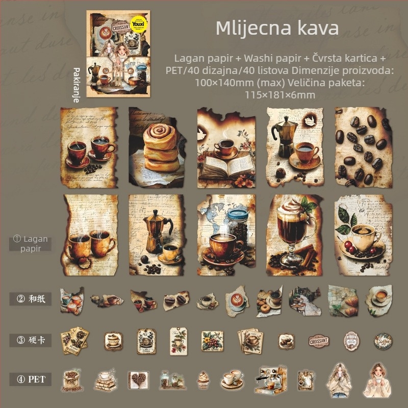 DIY scrapbooking dekorativne naljepnice — Dark Phantom retro Time Capsule serija, 90 komada, 4 dizajna, 60 g, bez ljepila, tiskanje