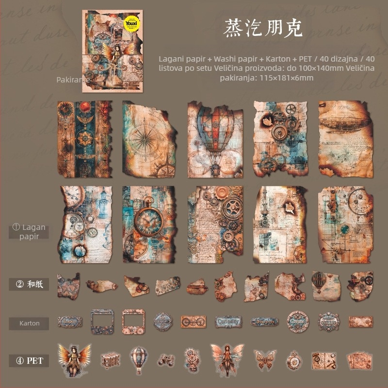 DIY scrapbooking dekorativne naljepnice — Dark Phantom retro Time Capsule serija, 90 komada, 4 dizajna, 60 g, bez ljepila, tiskanje