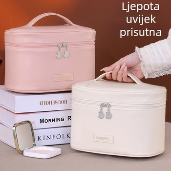 Šmink torbica s višeslojnim skladištenjem, unisex, vodootporna, PU vanjska površina, podstava od poliestera