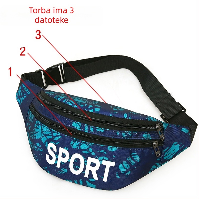 Sportska torbica oko struka sa zatvaračem, najlon, ljeto 2021, unutarnja džep i više unutarnjih pretinika