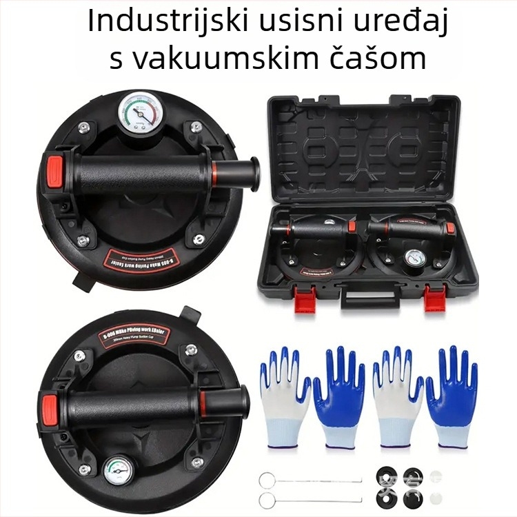 Usisna čašica za vakuum za staklo, keramiku, mramor i kamene ploče; teška industrijska izvedba; ručna pumpa za zrak za podizanje; snažno usisavanje
