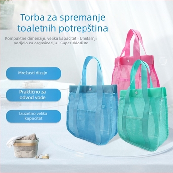 Torba za toaletne potrepštine u stilu ručne torbe, od najlona i mreže, sa zatvaračem, za putovanja (materijal: najlon + mreža; oblik: torba ručnog stila; funkcija: zatvarač; pogodna za putovanja)