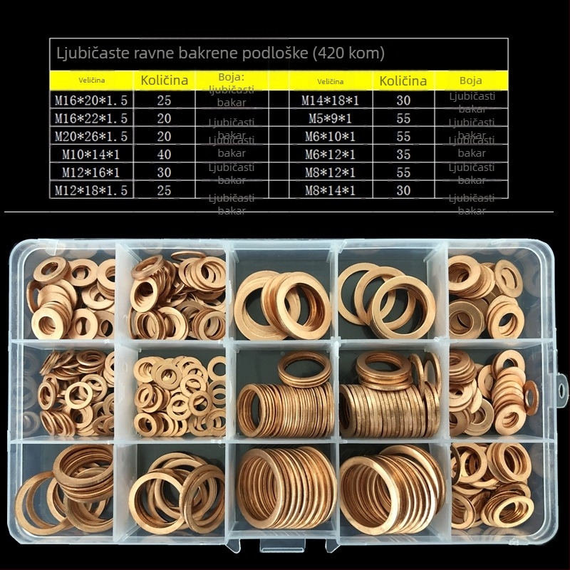 Automobilske plosnate brtve O-tipa, komplet u kutiji, 200/420 kom, GB standard, površinska obrada: pickling, materijal: T2