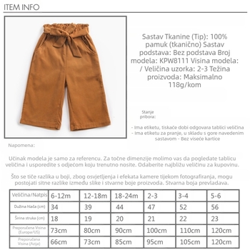Dječje corduroy cropped hlače u korejskom stilu, 100% pamuk, srednji pojas s elastikom, za djevojčice 1–3 godine, jesen-proljeće