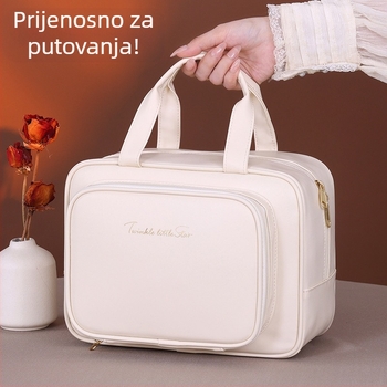 Kozmetička torbica velike kapacitete od PU materijala, unisex, uzorak s pismima, vodootporna podstava