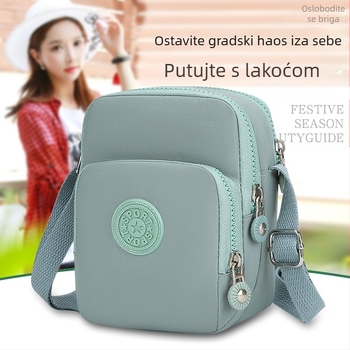 Cross-body torbica za mamu, vertikalni kvadratni oblik, Oxford platno, zatvarač, džep za telefon, poliester podstava, jedan remen, ljeto 2024